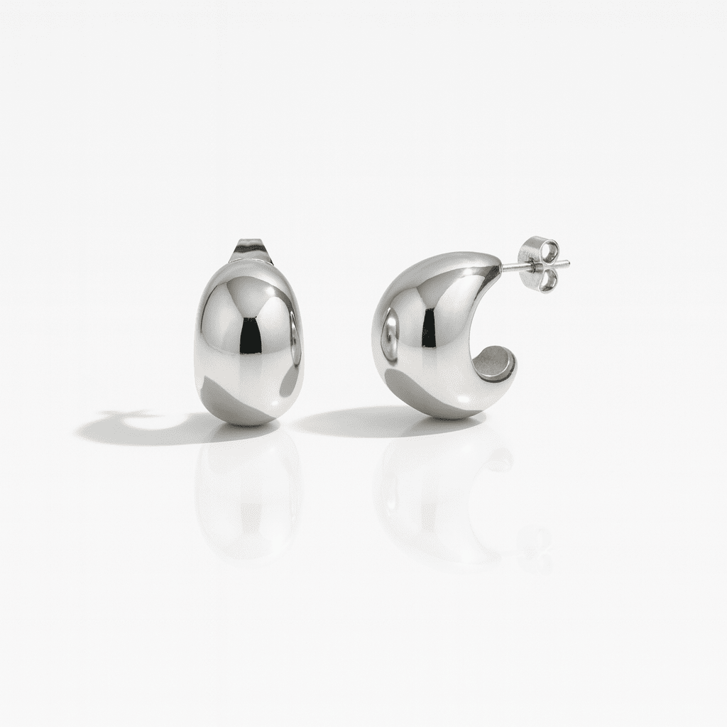 Stainless Steel Chunky Hoop Earrings in Silver