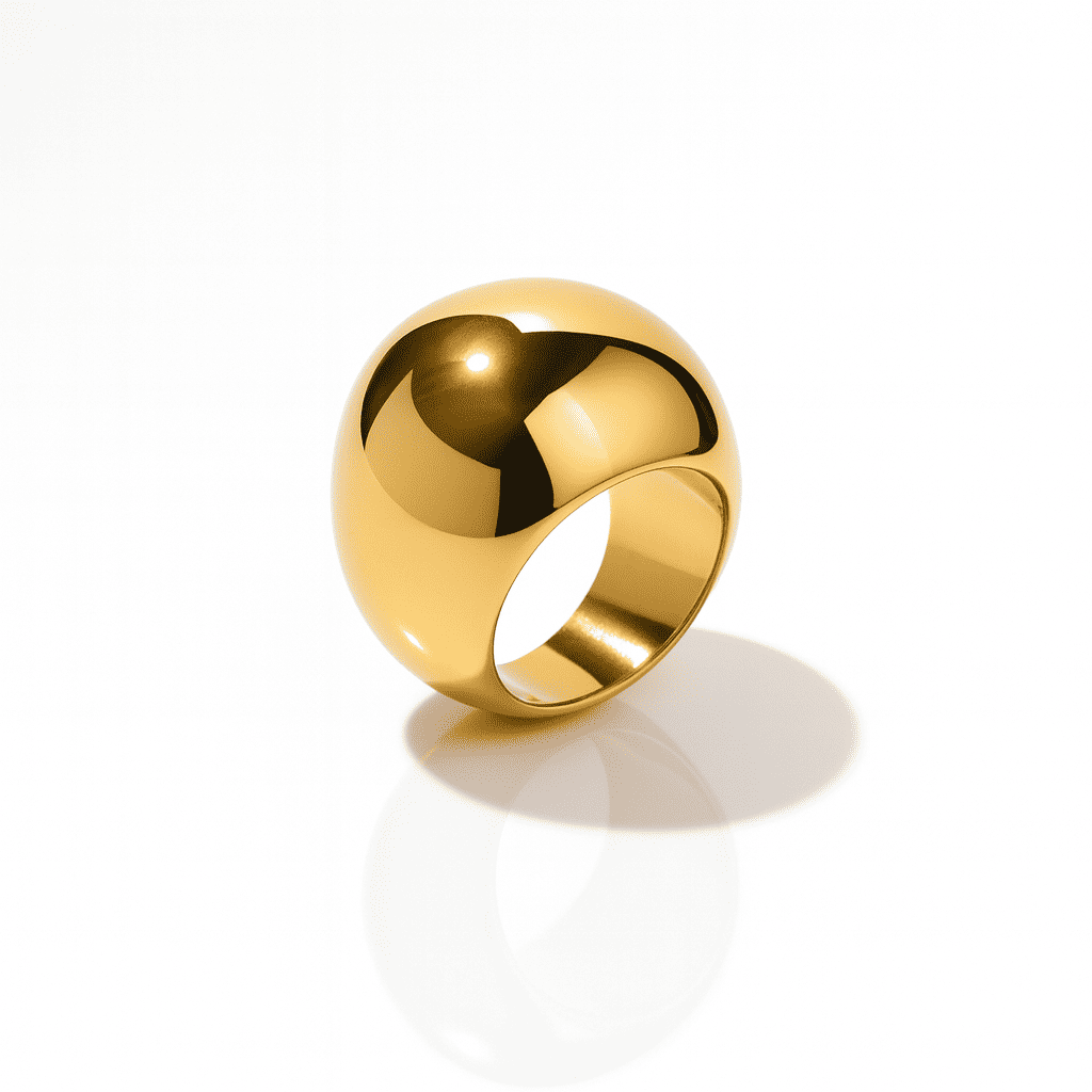 Minimalist gold sphere ring with a polished stainless steel finish
