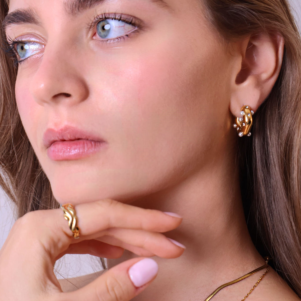 Pearl Embellished Gold Hoops