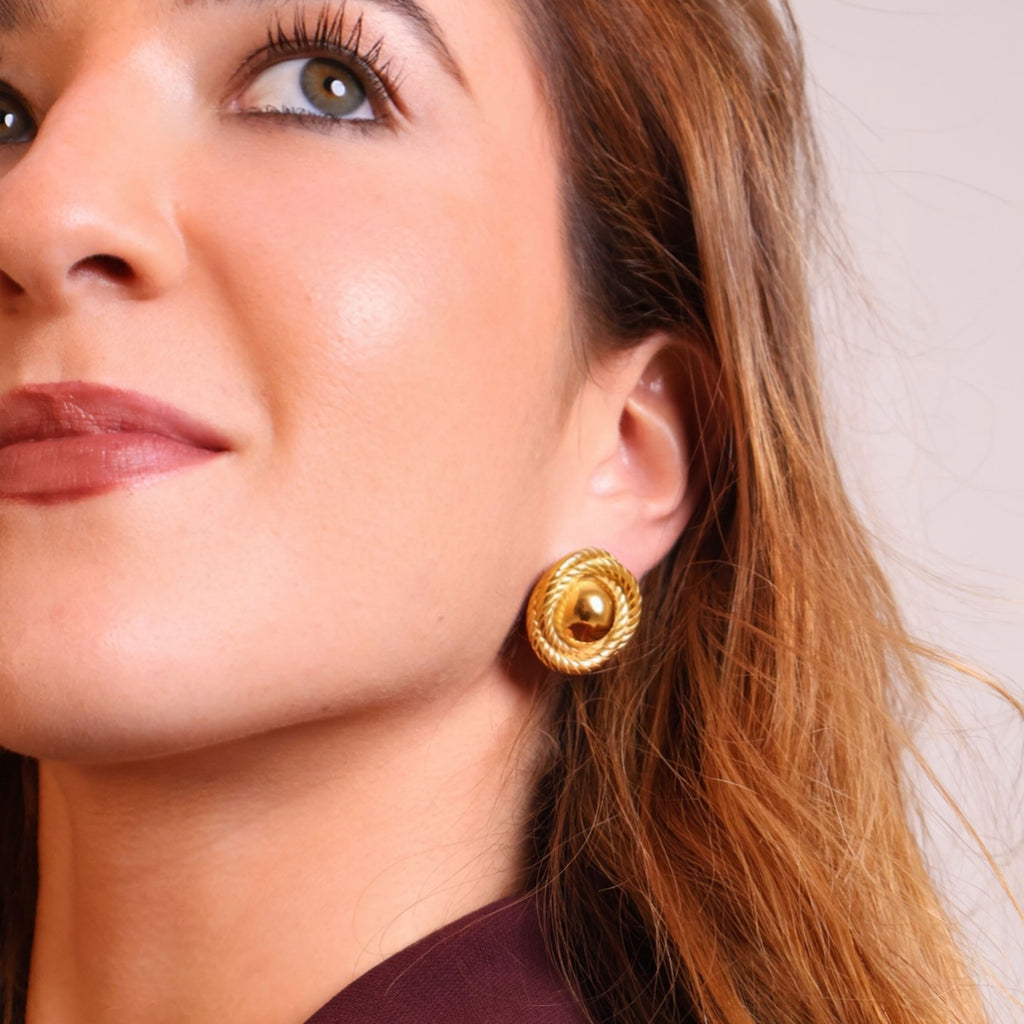 Gold Rope Button Earrings