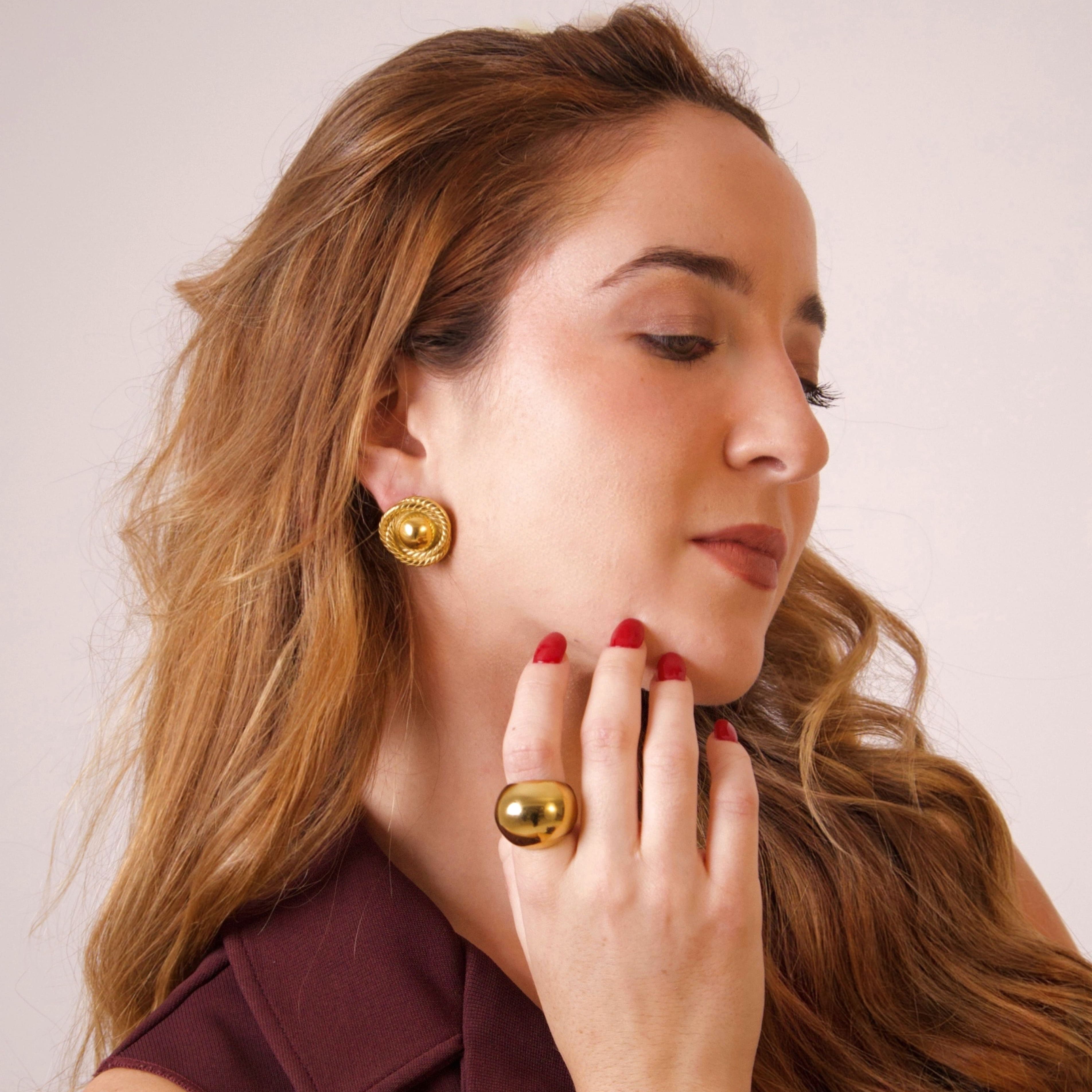 Gold Rope Button Earrings