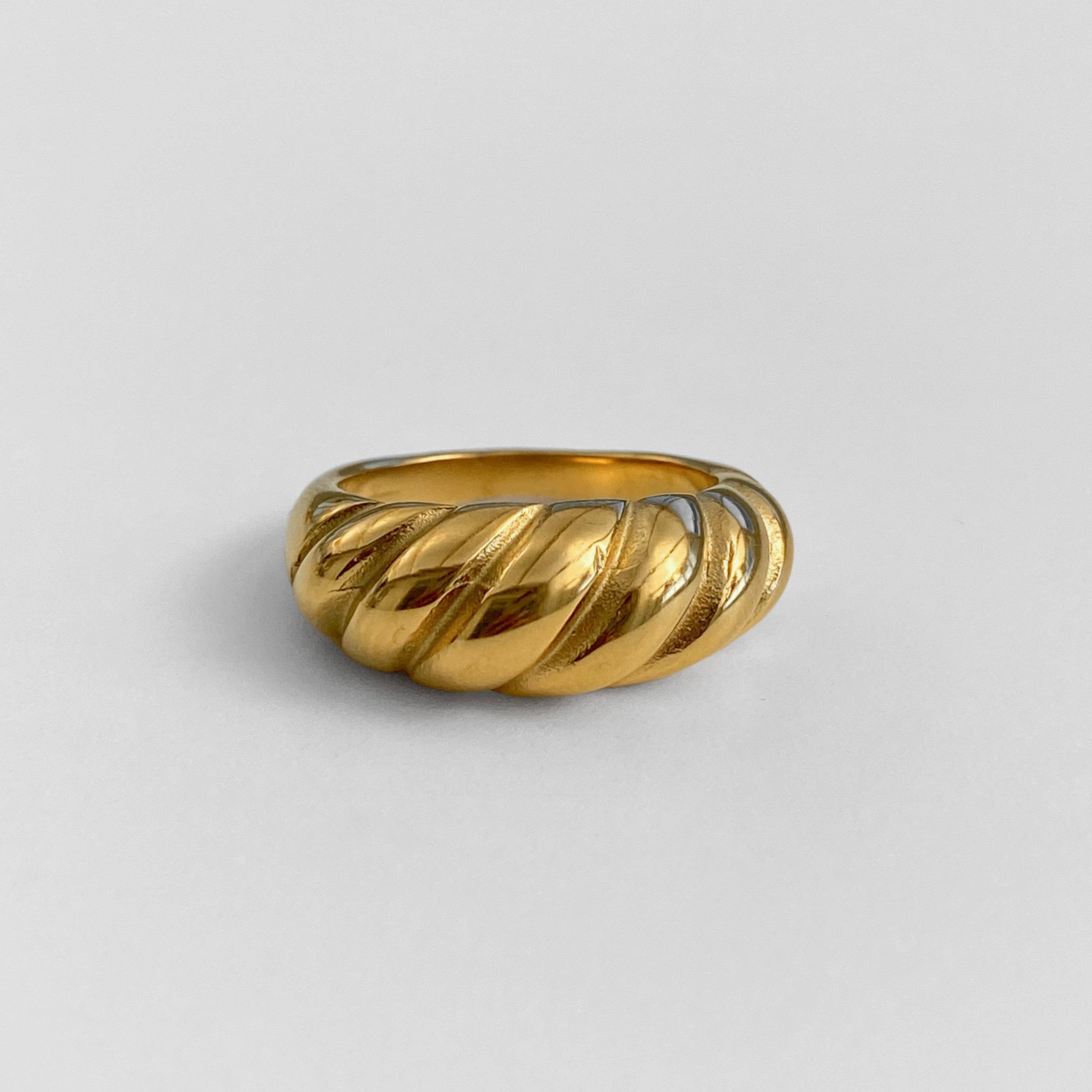 Minimalist gold ring with stainless steel texture and subtle shine