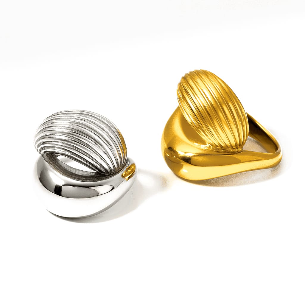 Maximalist gold and silver ring with molten drop texture