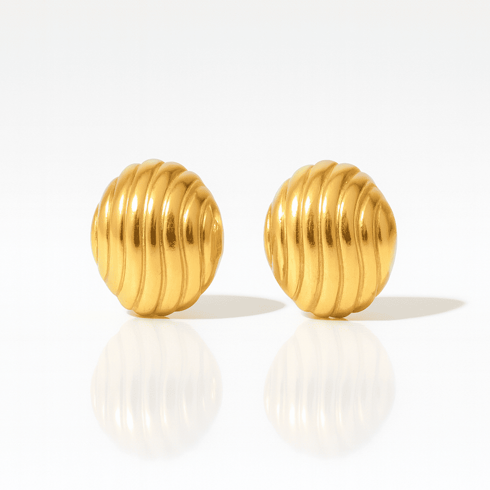 Gold stud earrings with ridged textured design